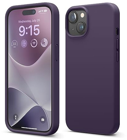 elago Flüssig Silikon Case Kompatibel mit iPhone 15 Hülle, Premium Silikon Handyhülle, Ganzkörper Schutzhülle [4 Lagige Stoßfeste Struktur], Kratzfestes Weiches Mikrofaserfutter (Dunkellila)