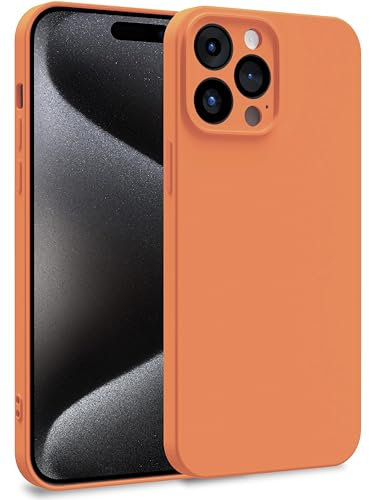 MyGadget Cover per iPhone 15 Pro Max - Custodia in Silicone Morbido a Doppio Strato – Case con Protezione Fotocamera & Fodera Interna Antigraffio - Arancio