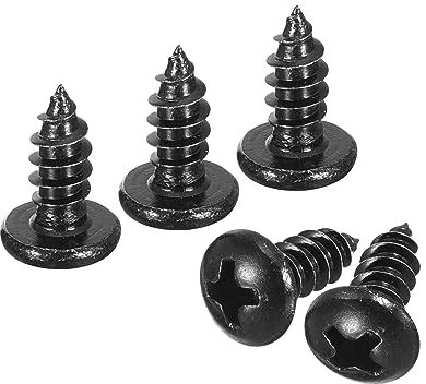 sourcing map 4mm x 10mm Phillips Pan Head Self-tapping Screw, 100pcs - 304 Stainless Steel Round Head Wood Screw Full Thread (Black)