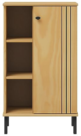 Woodroom Sevilla massives Regal eichefarbig lackiert Kiefer massiv 52x90x32 cm 3 offene Fächer 1 Tür Schrank Badezimmerschrank