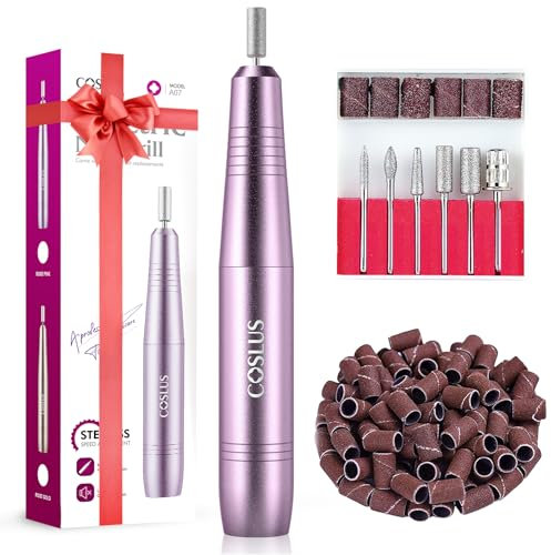 COSLUS Electric Nail Drill, Nail Files for Gel Acrylic Nature Nails, Adjustable Speed 0-20000RPM, Portable Manicure Pedicure Set with 6 Drill Bits 31 Sanding Bands, E File for Beginner Girl Women Mum