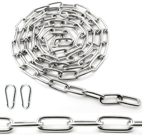Ziamzra Edelstahlkette Starke Kette Edelstahl Verlängerungskette 1,5M Φ4mm Stahlkette Rundstahlkette Gliederkette mit Karabiner für Hundekette Schaukeln Ketten Ankerkette Hängesessel Edelstahlkette