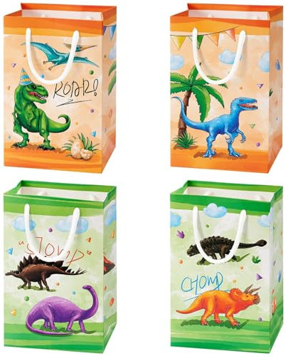 WERNNSAI Dinosaurier Mitgebsel Tüten – 16 Stück Geschenktüten Papiertüten Geschenktüte Kinder mit Henkel Geschenktüten Kinder für Jungen Party Zubehör Candy Tüten Baby Geburtstag Geschenktüte
