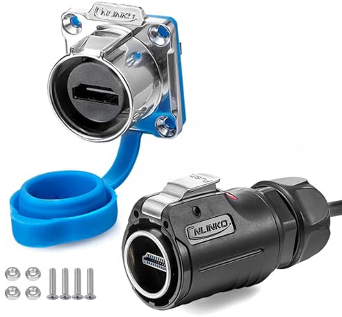 CNLINKO LP-24 Connettori HDMI, spina aeronautica con 40 pollici di cavo impermeabile 4K HD, connettore impermeabile accoppiato IP68 per connessioni di apparecchiature audio-video (set HDMI)