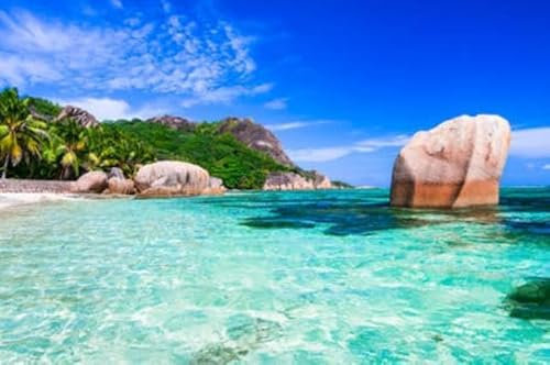 adrium Holz-Bild 80 x 50 cm: Anse Source d Argent Beach - Seychellen, Insel La Digue (62001048)