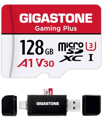 GIGASTONE 128GB Micro SD Card with USB Type C Card Reader, Gaming Plus, MicroSDXC Memory Card for Nintendo-Switch 1, 4K Video Recording, UHS-I A1 U3 V30 C10, up to 100MB/s, with Adapter