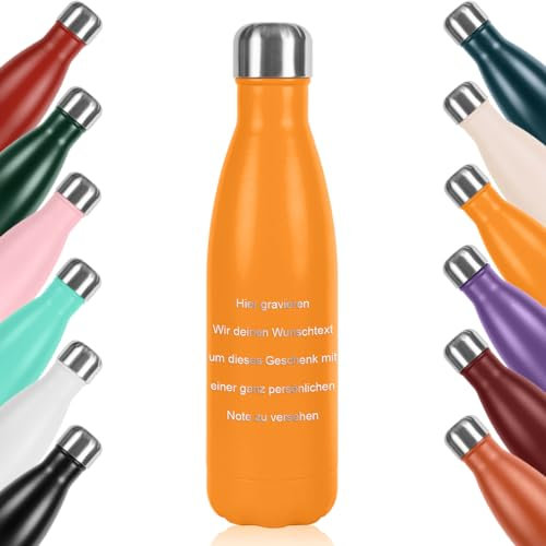 polar-effekt Bouteille d'eau en acier inoxydable 500 ml jaune avec gravure personnalisée – Gourde durable sans BPA – Idéale pour les boissons chaudes et froides