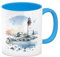Leuchtturm Kaffeebecher in hellblau Maritime Tasse Wasserwelten-Design Meer See Küste Ufer- Navigationssymbolik Signal-Leuchtturm Motiv