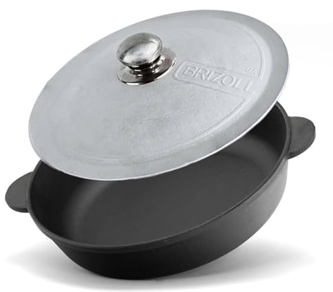 4BIG.fun Schmorpfanne 28 cm Gusseisen Gusseisenpfanne mit Aluminiumdeckel Bräter Servierpfanne Kasserolle Aludeckel Schmortopf Bratentopf Deckel zwei Griffe Servierpfanne backofenfest Induktion