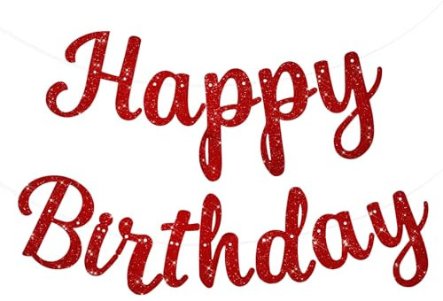KALIONE Happy Birthday Banner - Pre-Strung Glitter Backdrop Decorations, 10 Feet Garland Sign for Women Girls Birthday Party (Red)