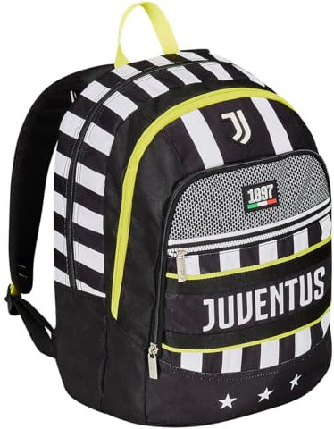 Seven Zaino Scuola ADVANCED - F.C. JUVENTUS Calcio - WIN IS THE RULE, Nero Bianco - Zaino Doppio Scomparto con Tasca Porta Borraccia - Zaino Scuola Bambino, Ragazzo