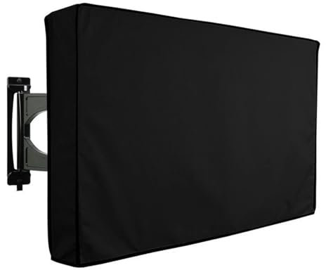 JMORCO Funda TV Exterior Cubierta de TV for Exteriores de 22 a 75 Pulgadas, Cubierta Impermeable a Prueba de Polvo, Funda Oxford 600D, Caja de TV Negra y Beige(Black,60X65inch)