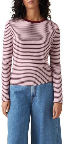 Levi's Women's Essential Housemark Long-Sleeve Tee Shirt, Anita Stripe ZINFAND, Large