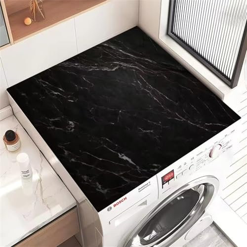 Morbuy Coprilavatrice Tappetino per Lavatrice e Asciugatrice, Grigio Marmo Stampa Antiscivolo Assorbente Asciugatura Rapida, Morbido e Ritagliabile per Frigorifero, Cucina (50x60cm,Nero)