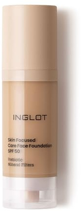 Inglot Illuminierende Foundation mit Hautpflege-Vorteilen | Sonnenschutz | Vegane Formel | Skin Focused Care Gesichtsfoundation SPF 50 | 30 ml 309 Medium Apricot