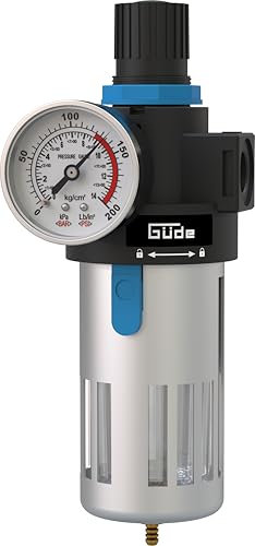 Güde Réducteur de pression 3/8 (filetage de raccordement IG 3/8, pression de travail maximale 10 bar, à monter sur un compresseur, réglage de la pression de travail, nettoie et filtre l'air