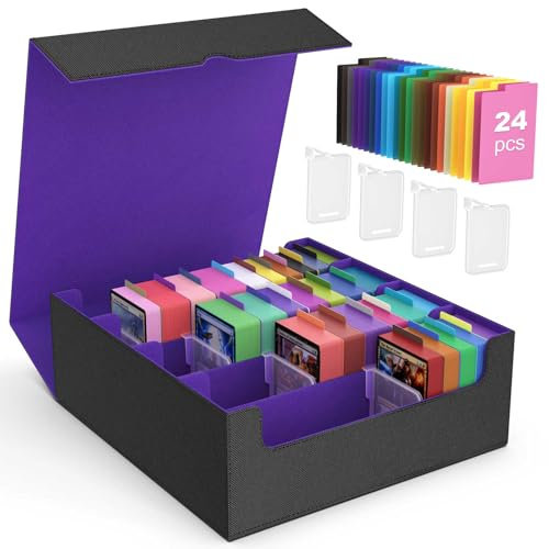 MoKo Sammelkarten Aufbewahrungsbox, 3000+ MTG Deck Box mit 24 bunten Trennwänden & 4 Fächern, Spielkarten Box Sammelkarten Aufbewahrung für TCG, The Gathering, YuGiOh, PTG, Sportkarten - Schwarz/Lila