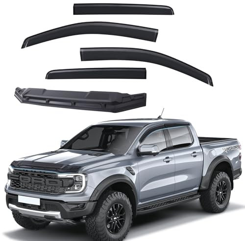 JHCHAN Steinschlagschutz und Windabweiser Zubehör für Ford Ranger 2023-2024-2025 T9 Wildtrak Raptor Platinum XL XLT Limited Tremor Wildtrak X(Motorhaubenschutz +Winddeflektoren)