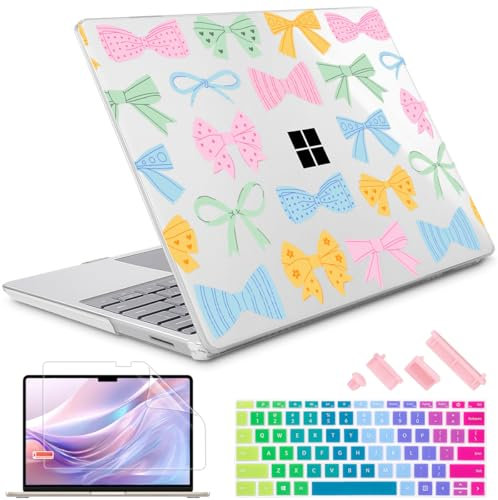 Lepeoac Compatible with 12.4 inch Microsoft Surface Laptop Go 3 Go 2 Go 1 Models: 1943 2013（2023 2022 2020 Release, Plastic Hard Shell Case with Keyboard Cover & Screen Protector, Colorful Bow