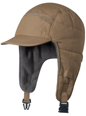 GADIEMKENSD Winter Trapper Hunting Hat with Earflaps Brim Visor Reflective Baseball Cap Warm Aviator Hats for Ski Rain Work Golf Running Outdoor Brown