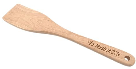 Holz Pfannenwender personalisiert Gravur Name individueller Text Spruch, 280mm, Holzwender aus Buche als Geschenk anpassen