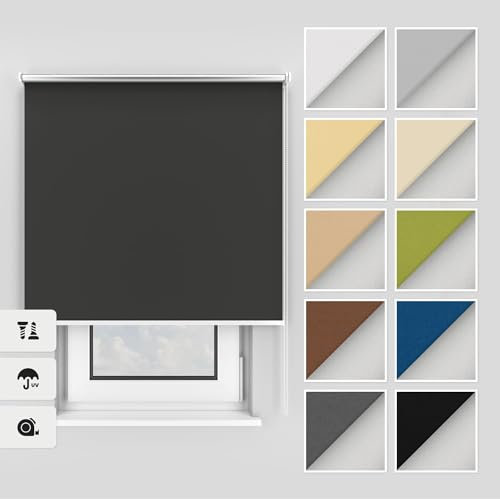 Estika Thermo rollos mit Bohren 145x220 cm Farbe: Graphit, Verdunklungsrollo Deckenmontage und Wandmontage, Thermorollo hitzeschutz, Jalousien Fenster