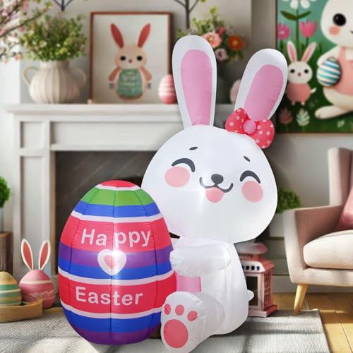 FARONZE Aufblasbares Osterhasen-Halte-Ei (1,5 m langes Oster-Lächeln-Hasen-Halte-E