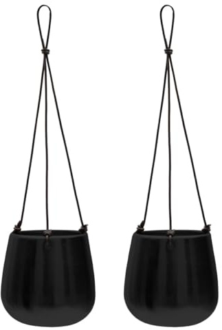 Olly & Rose Matt Black Brushed Metal Hanging Plant Pot Set 2-14cm - Hanging Planters and Indoor Plant Pots