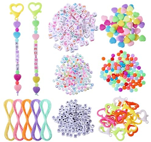 CHGCRAFT 783 Stück DIY Bead Keychain Kit Heart Shaped Lobster Claw Clasps Keychain Rings Kit 5 Stil bunte Acryl Perlen für Schmuck machen Charm Party Favor DIY Keychain Ohrringe Craft