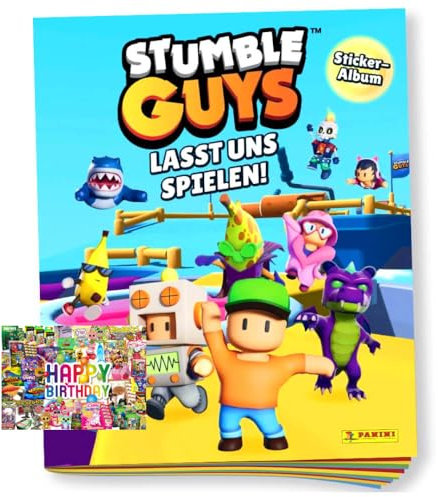 Bundle mit Panini Stumble Guys Sticker (2025) - Lasst uns spielen! Sammelsticker - 1 Album + Exklusive Geburtstagskarte