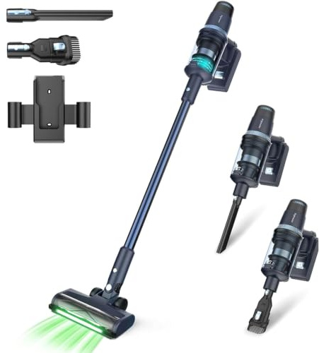 Samako CleanDetect 450W Akku Staubsauger Kabellos – Stielstaubsauger mit Stauberkennung, 60 Min Laufzeit, HEPA-Filter, 3 Aufsätze, Wandhalterung – für Tierhaare, Auto, Sofa, Treppen
