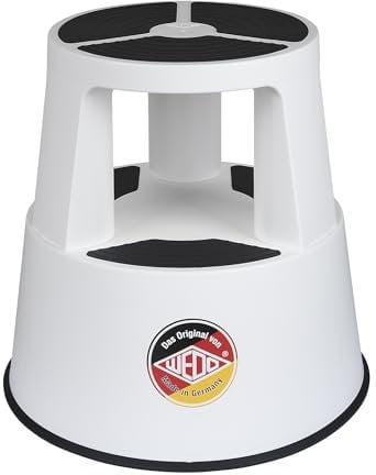 WEDO Rollhocker Super Step aus bruchfestem Kunststoff - rollbarer Elefantenfuß Tritthocker, TÜV GS-geprüft, Made in Germany, rutschfest - Höhe ca. 43 cm, Tragkraft 150 kg, (Weiß)