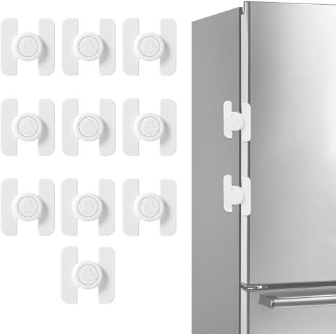 Cadenas Frigo,10 Bloque Porte Frigo,Verrou Placard avec un Support Adhésif Solide,Sans Perçage,Bloque Porte Bébé pour Réfrigérateurs,Armoires,Fenêtres,Portes et Tiroirs (Blanc)