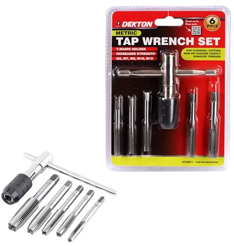 DEKTON 6-Piece Metric Tap Wrench Set - Adjustable Tap Wrenches, Precision Fit for Tap and Die, Durable Chrome Vanadium Steel, Versatile for Various Threading Jobs, Ideal for Professional and DIY Use
