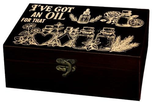arricraft 1 Pc Wooden Memorial Storage Box, Plant Essential Oil Bottles I've Got An Oil For That Pattern Rectangle Pine Photo Box for Anniversary Jewelry Board Storage (9.45x5.51x3.54 Inch)