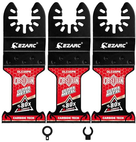 EZARC Obsidian TiAlN Hartmetall Multitool Sägeblätter Metall, 3er-Pack | Up to 80x Longer Life, 2x Faster Cuts, for Bolts, Screws, Nails and Rebar
