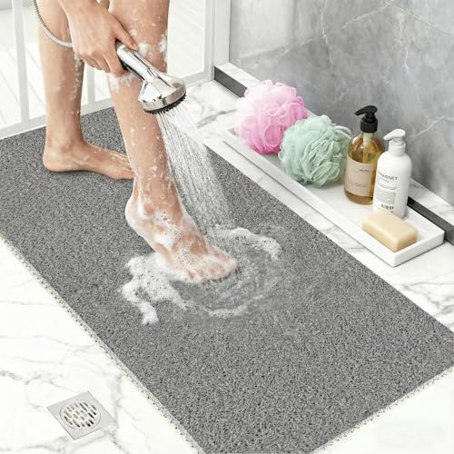 Duschmatte rutschfest 40x60 cm, Schnelltrocknende & Schimmelresistente PVC Badematte, Antirutschmatte für Dusche und Duschkabine, Waschbare Duschunterlage für Badezimmer, Grau