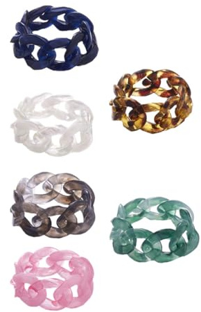 Homoyoyo Kreative Harz Fingerringe 6 Stück Kettenförmig Verstellbar Bunte Resin Ringe für Festivalparty Alltag Schmuckpaket Zufällige Farbe Zufällige Farbe