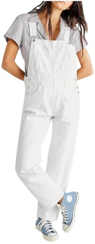 WeißE Latzhose Damen Jeans Latzhose Damen Lang Casual Baggy Jeanslatzhose Latzhosen Straight Wide Leg Jumpsuits Arbeitslatzhose Bequem Verstellbare TräGer Jeans Overall Dungarees