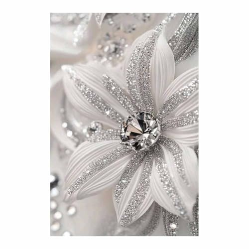 TERUEA Rustikale Botanische Wandkunst Weiße Silber Glitzer Blume Diamant wohnzimmerbilder küchen bilder bild für badezimmer wand bilder deko leinwandbild abstrakt(Weiß)-40x60cm1 Ungerahmt
