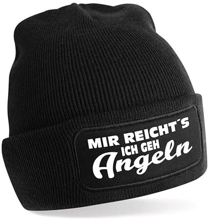 Herzbotschaft Beanie Strickmütze mit Spruch | Mir reicht´s - Ich GEH Angeln | Farbwahl | Unisex SoftTouch angenehm weiche und warme Wintermütze | OneSize Einheitsgröße für Erwachsene