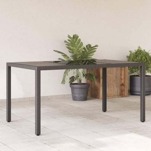 ChicAbode Gartentisch mit Glasplatte Schwarz 150x90x75 cm Poly Rattan A30
