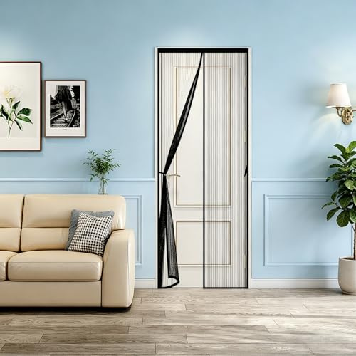 Zanzariera Porta Finestra 90 x 184 cm Versione Aggiornata Zanzariere Magnetiche Facile da Installare Chiude da Sola per Legno, Ferro, Porte in Alluminio, Nero
