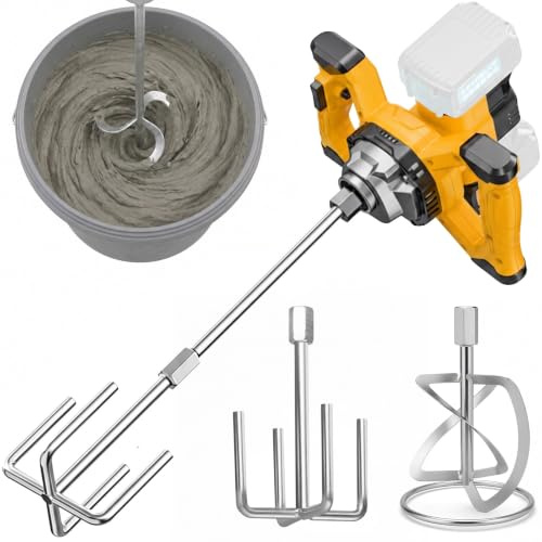 Cordless Cement Mixer Compatible with Dewalt Battery, Electric Concrete Mixer with 2 Mixing Paddles, Paint Mortar Mixer with 6 Speed, Max 680 RPM, for Mixing Cement, Concrete, and Paint (No Battery)