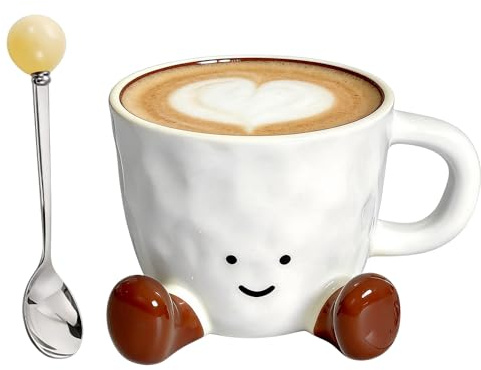 Wxeadu Cute Coffee Mug with Feet, 300ml Novelty Tea Cup, Funny Ceramic Mugs for Women & Men, Decorative Coffee Mug, Funny Office Desk Mug, Unique Gift for Birthday Christmas