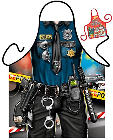 Tini - Shirts Polizei Motiv Kochschürze Uniform Polizist Kostüm Schürze : Police Man - Weihnachtssgeschenk-Set - Deko Geschenk Flasche Weihnachten