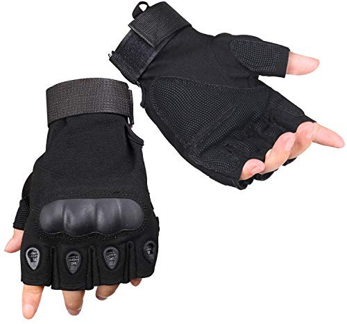 ThreeH Herren Handschuhe Fingerless taktisch Militär Airsoft Kampf Armee halbe Finger Handschuhe GL07L,Black