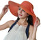 Elonglin Chapeau de Soleil en Paille à Bord Large pour Femme Capeline Pliable Décoration de Ruban pour Extérieur Plage Eté Anti-UV Respirant Orange