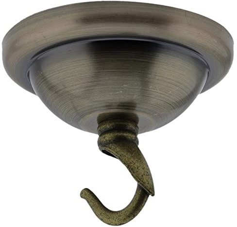 3 Pack Art Deco 67mm Diameter Small Metal Ceiling Rose and Deco Styled Metal Hook in Brushed Antique Brass Finish