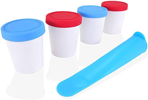 LIN Lot de 4 mini récipients à crème glacée avec couvercles, 180ml sans BPA - Idéal pour la crème glacée, la préparation des repas, le stockage des aliments – Comprend un moule à glaçons en silicone